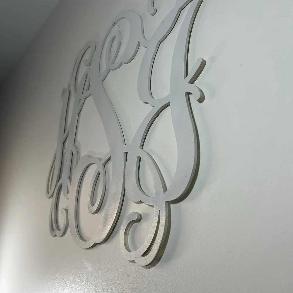 Custom‎ Wood Monogram 'HSJ' Wall Art Painted Birch White Initials 24X27